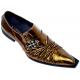 Fiesso Gold Braided Patent Leather Pointed Toe Loafer Shoes FI8090